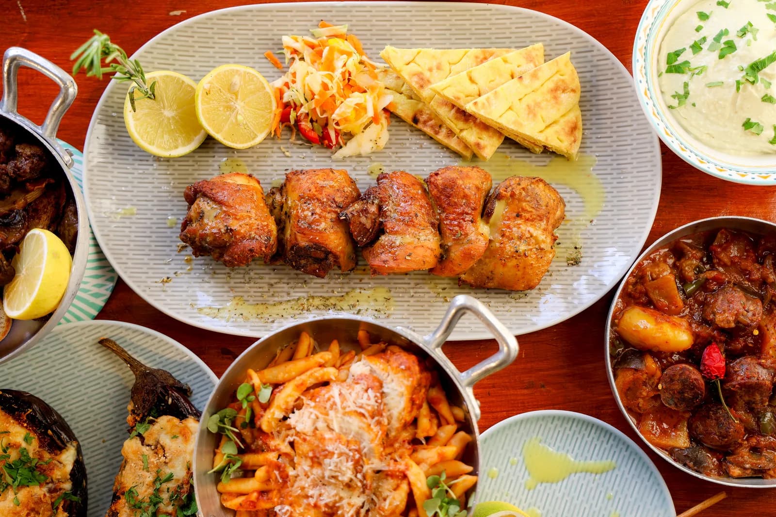 Full meze spread across the table